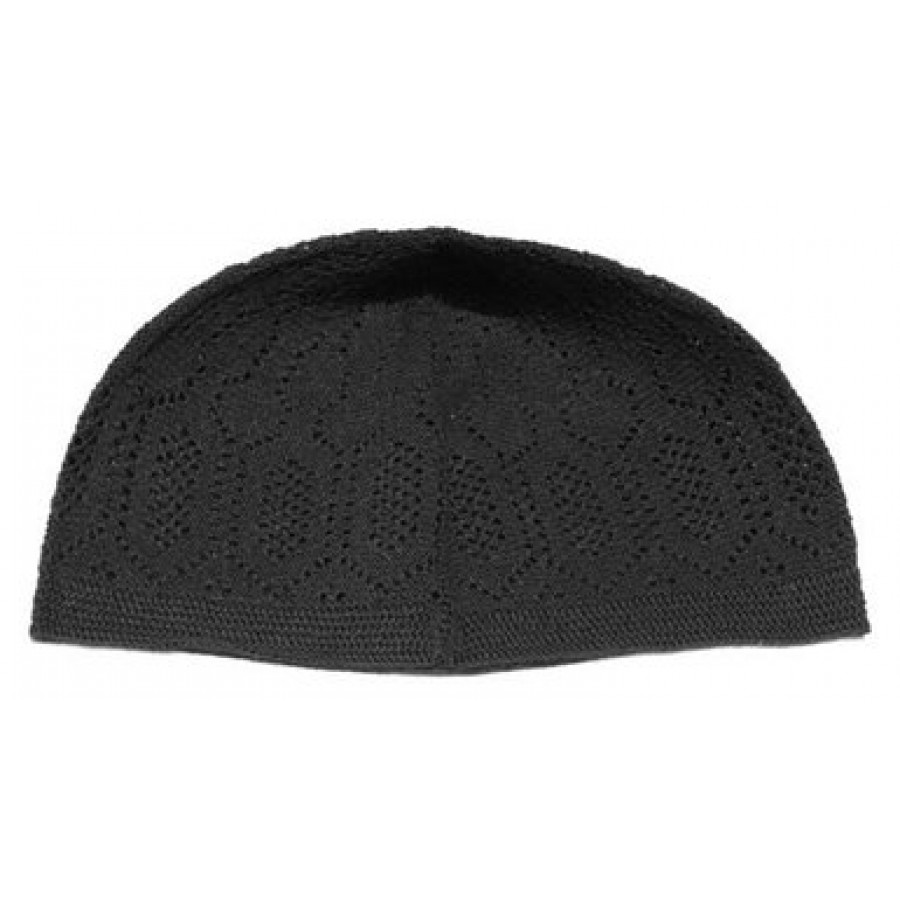 BLACK MACHINE KNIT OPEN-WORK TURKISH KUFI / TOPI / TAKKE / CAP